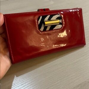 Jimmy Choo Red Patent Leather Long Wallet w/ Zebra Accent – Authenti